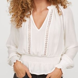 H&M white blouse with lace details